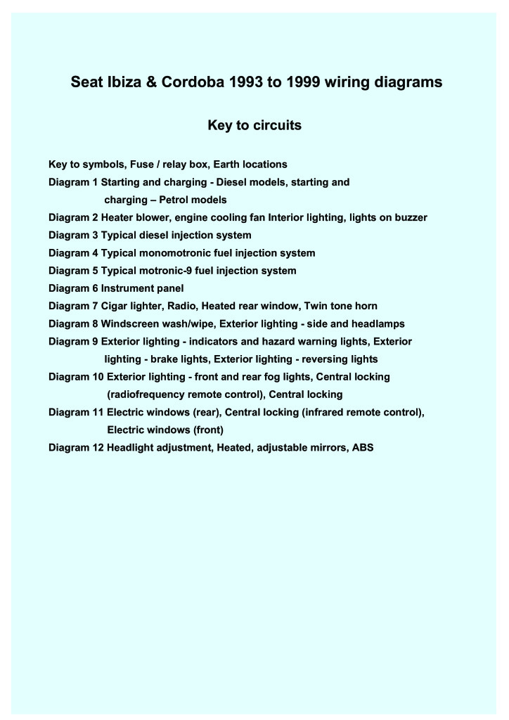 Seat Ibiza Wiring Diagram - Complete Wiring Schemas